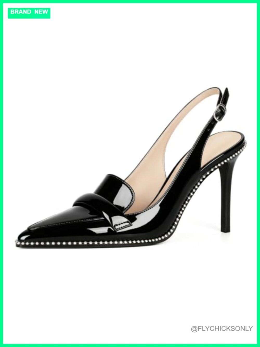 Women's Slingback Stiletto Pumps Pointed Toe Beaded Heels